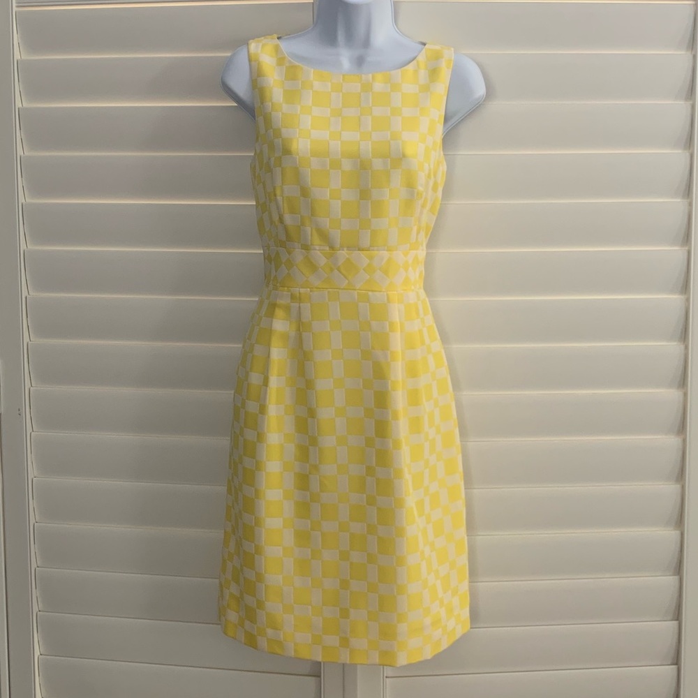 TAHARI X Arthur S Levine Sleeveless Dress- Yellow & White Checker Size 4